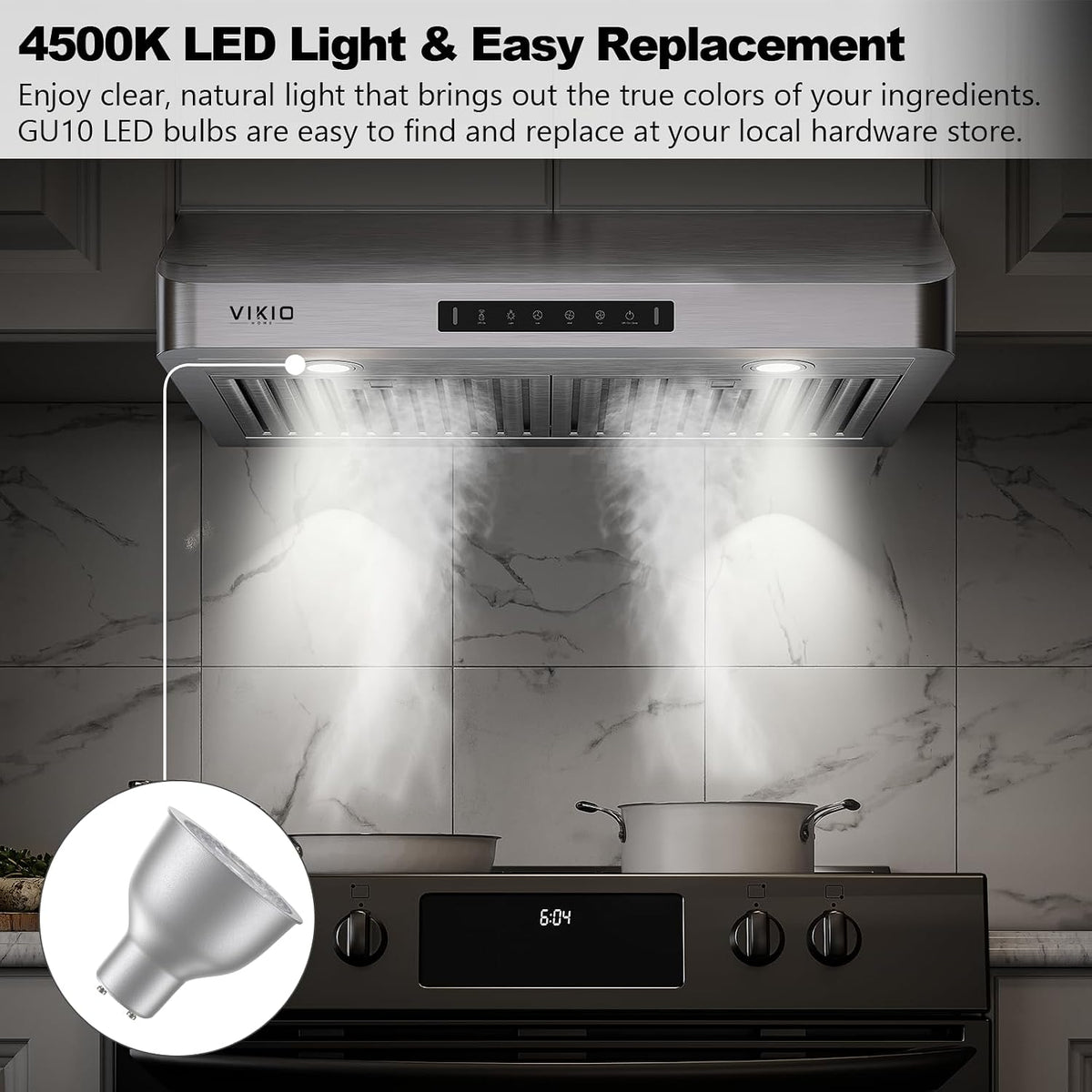 VIKIO HOME 30 Inch Under Cabinet Range Hood, 980CFM Fast Venting Ducted, Kitchen Hood With 3 Speed Gesture Sensing & Touch Control, Stainless Steel Stove Hood With LED Light And 2 Baffle Filters