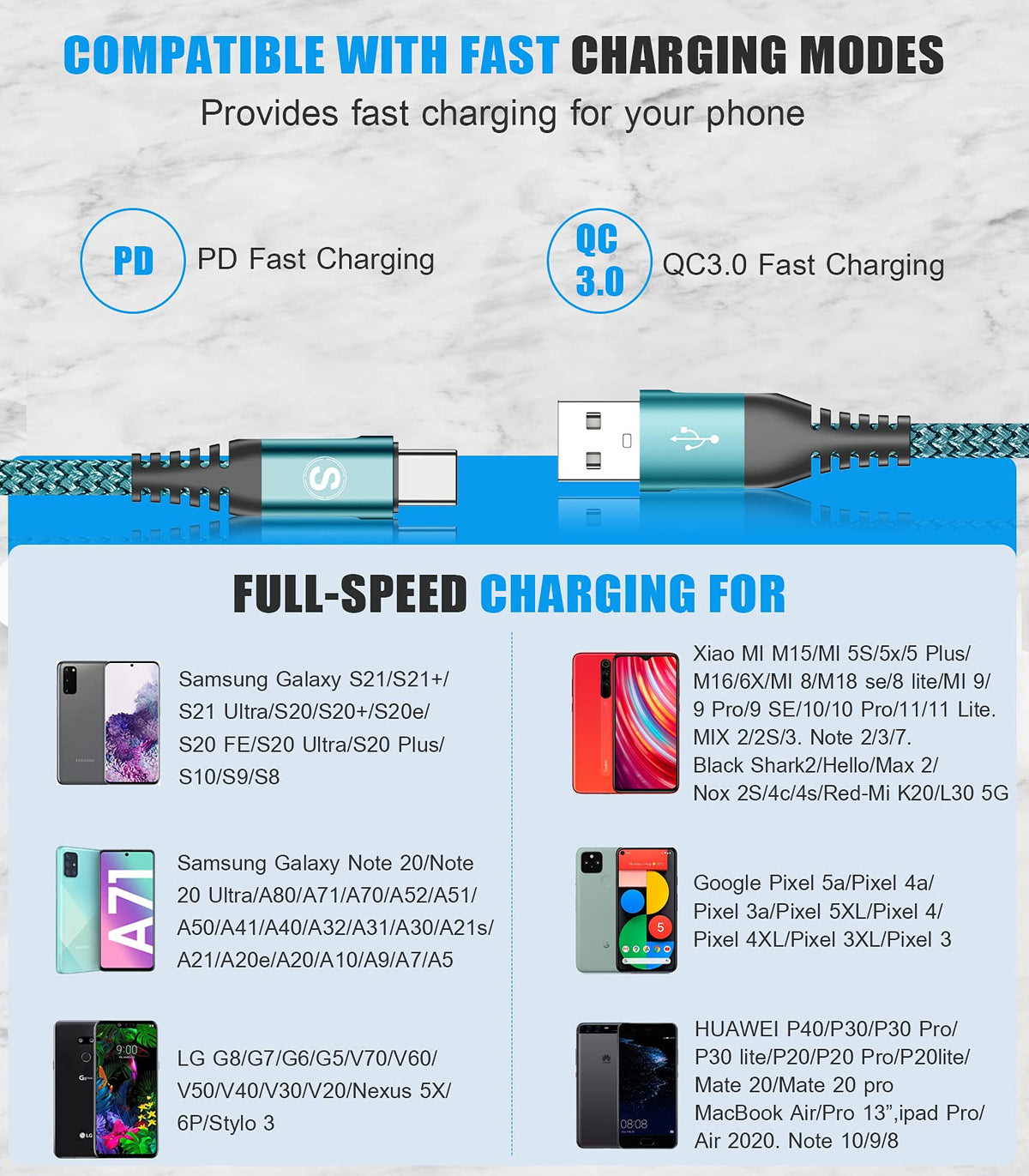 2-Pack 1M USB C Cable 3.1A Fast Car Charger Cable Compatible for iPhone 17 air 16 15 Plus Pro Max, Samsung Flip/Fold 7 6 5 4 3 S26 S25 S24 S10 S20 S21 S22 S23 A16/15/14/13/12 A35/A34 A56/55/54, Pixel