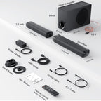 Sound Bar for Smart TV, Soundbar with Bluetooth/ARC/Opt/AUX Connect, Auto Volume Boost, 3 Equalizer Modes, 2 in 1 Detachable Soundbar for TV/PC/Gaming/Projectors