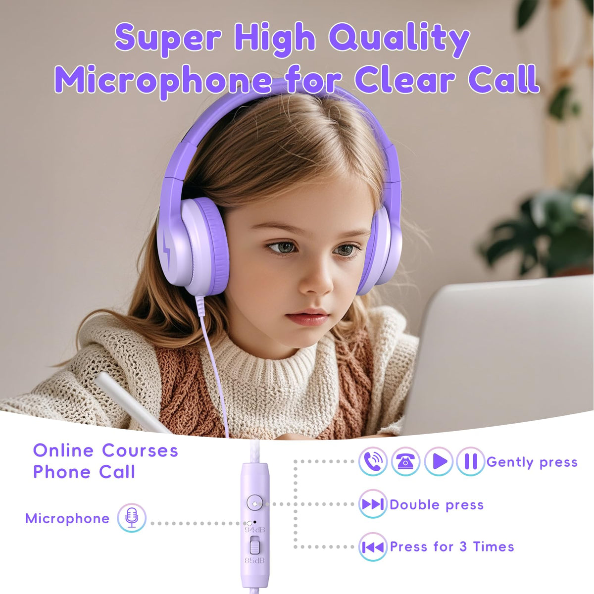 Candy Bila Wired Kids Headphones for School, Over-Ear for Boys Girls