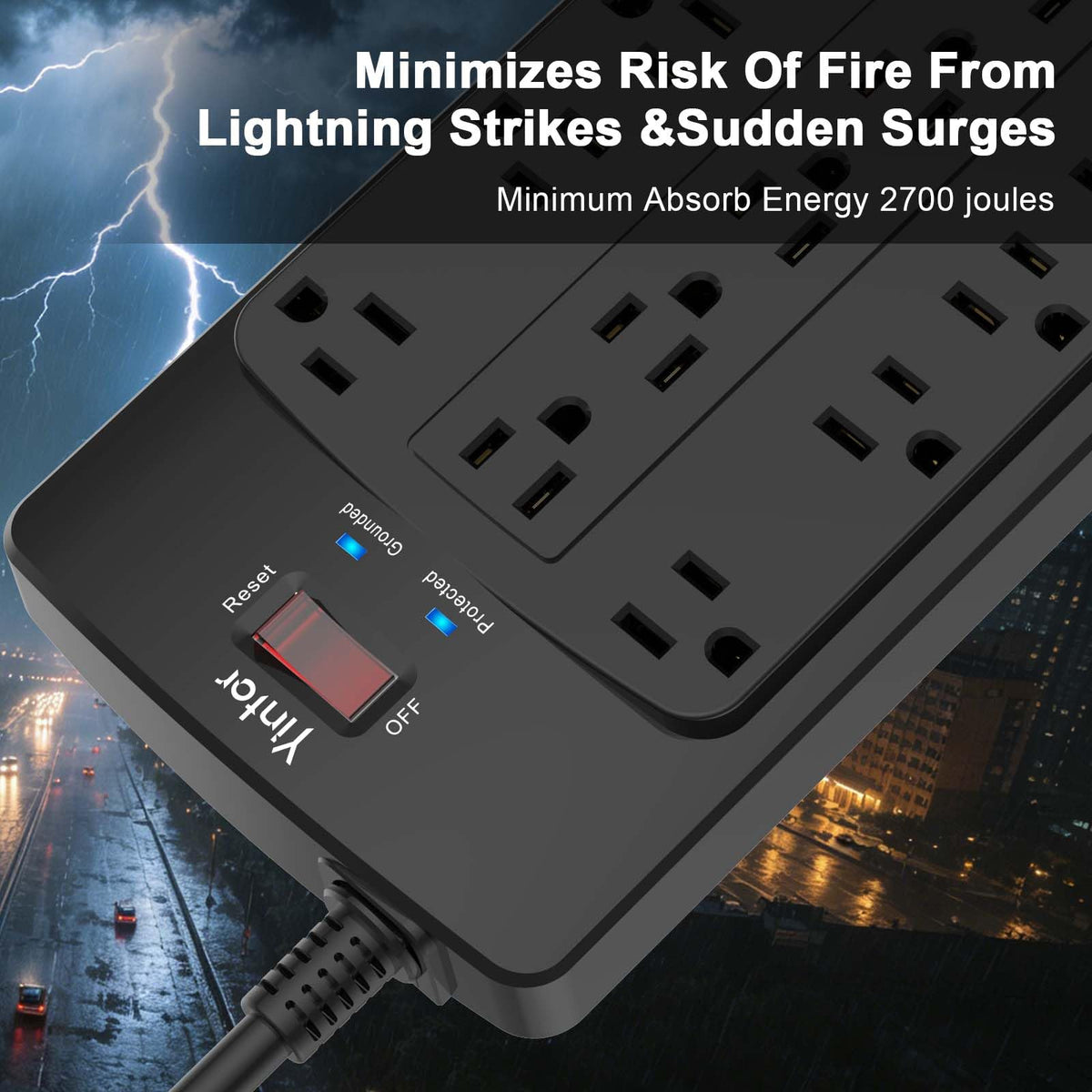 Yintar 6Ft Surge Protector Power Strip with 8 Outlets and 4 USB Ports