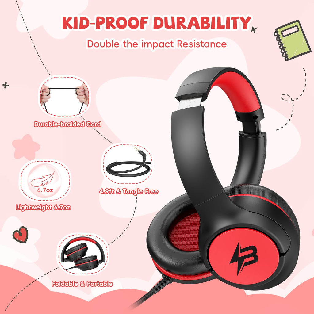 Botesty Sound Kids Headphones Wired for School, 3.5 Plug Safe Volume Purple