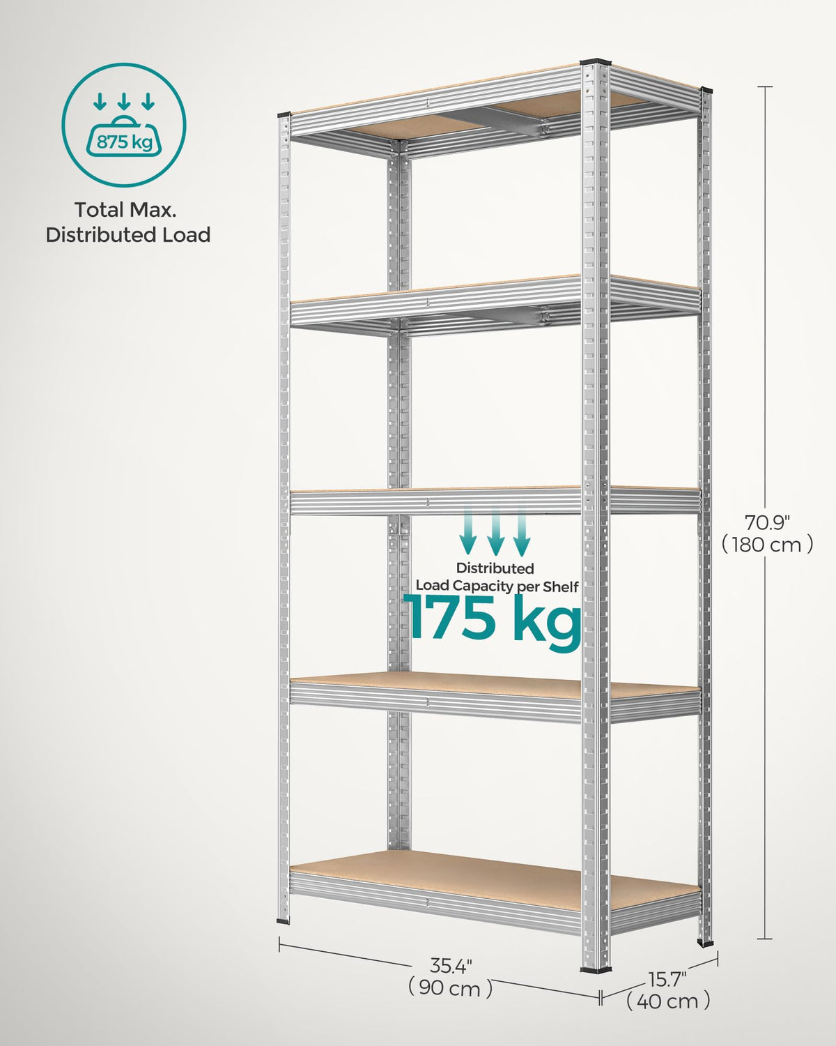 SONGMICS 5-Tier Heavy-Duty Shelving Units, Set of 2, Boltless Assembly