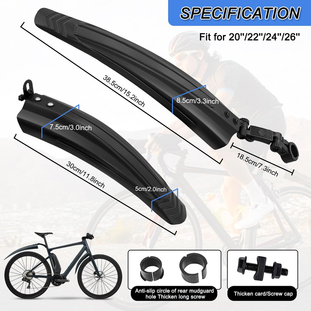 Bike Mudguard Set, Portable Adjustable Road Mountain Bike Bicycle Cycling Tires Front and Rear Mud Guard Fenders for MTB Mountain Road Bike