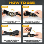 Ratchet Straps with Hook, 6M x 25MM, Heavy Duty, 4 Pack/Black