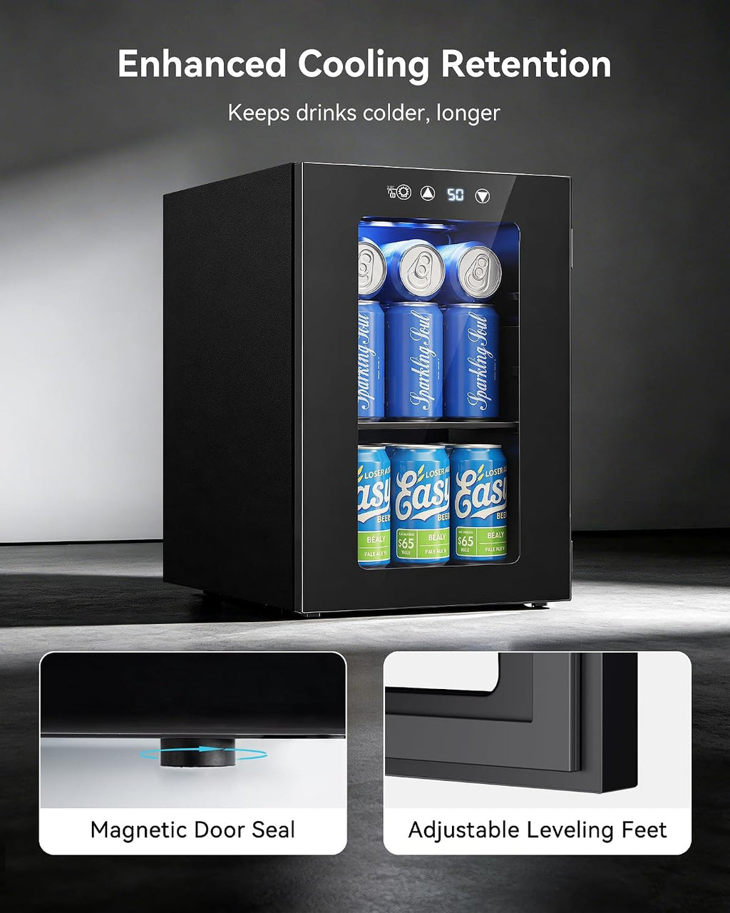 24 Can Beverage Refrigerator, Countertop Mini Fridge with Glass Door, Black