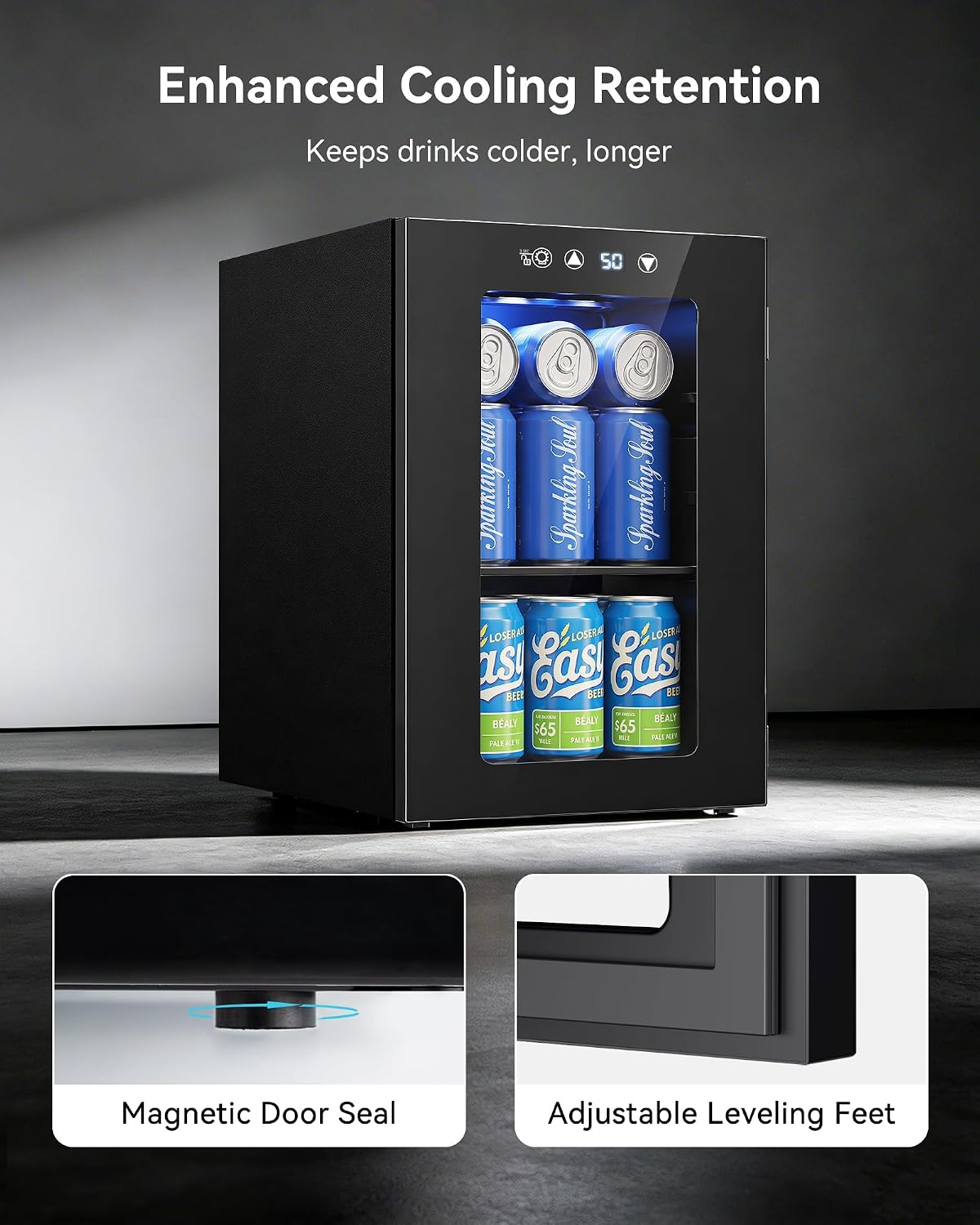24 Can Beverage Refrigerator, Countertop Mini Fridge with Glass Door, Black