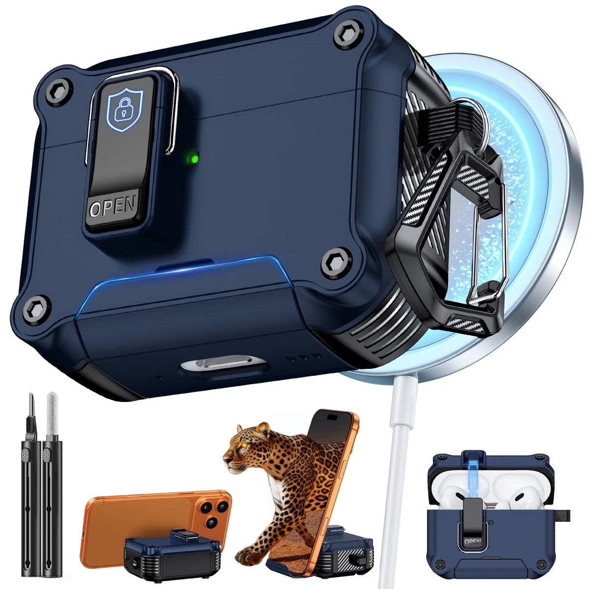 Inesore for AirPods AirPods Pro 1st/2nd Case with Secure Lock (Black)