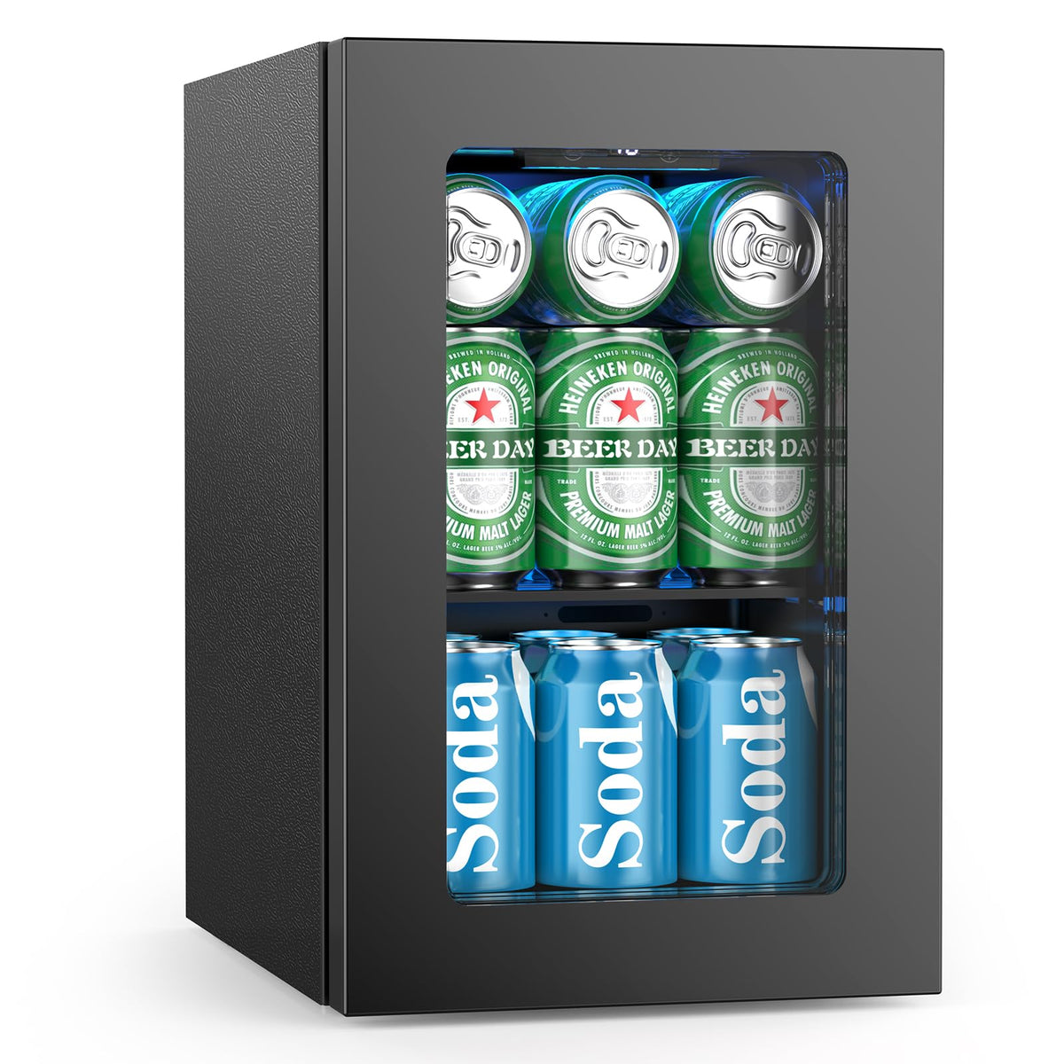 Electactic 48 Can Beverage Refrigerator,12 Bottle Wine Cooler with Seamless Stainless Steel & Glass Door, Digital Temperature Display, Countertop Mini Fridge for Soda, Wine or Beer, Silver