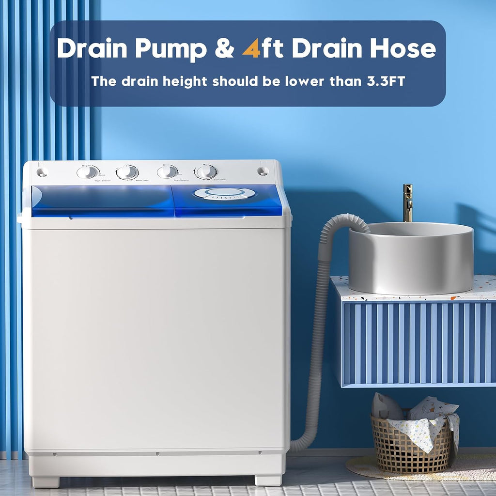 Auertech Portable Washing Machine, 28lbs Twin Tub Washer Mini Compact Laundry Machine with Drain Pump, Semi-automatic 18lbs Washer 10lbs Spinner Combo for Dorms, Apartments, RVs