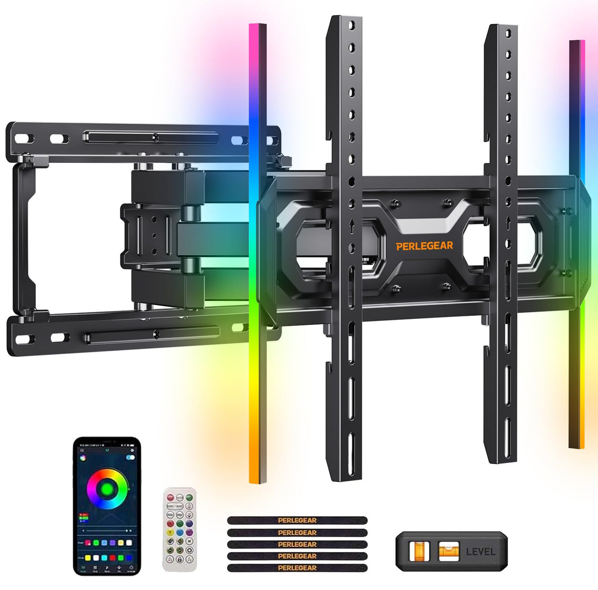 Perlegear UL Listed Full Motion TV Wall Mount for 42-90" TVs up to 132lbs
