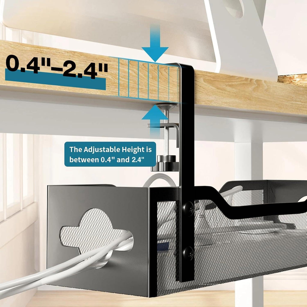 Under Desk Cable Management Tray 2 Pack, No Drill Cable Organizer With Clamp for Standing Desk, Easy to Install Cord Management System, No Damage Wire Organizer