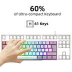 Snpurdiri 60% Wired Mechanical Gaming Keyboard, Ice Blue LED Backlit 61 Keys Mini Wired Office Keyboard for Windows Laptop PC Mac (Black-White, Red Switches)