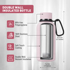 Exllena Insulated Black Water Bottles 750ml with Clip, Double Wall Vacuum Drinks Bottle Keeps Drinks Cold 24 Hrs/Hot 12 Hrs, Stainless Steel Water Bottle BPA Free