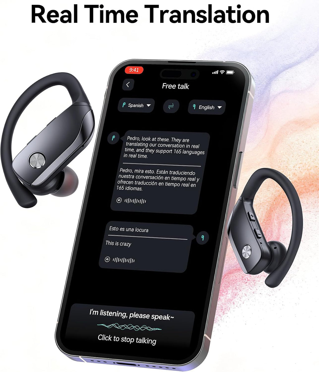bmani Ear Buds Wireless Earbuds Bluetooth Headphones with 80H Playtime LED Display Case, Over-Ear Hook with Mic, Stereo Sound, Easy Button Controls, Sports Earphones for Running Workout Gym Black