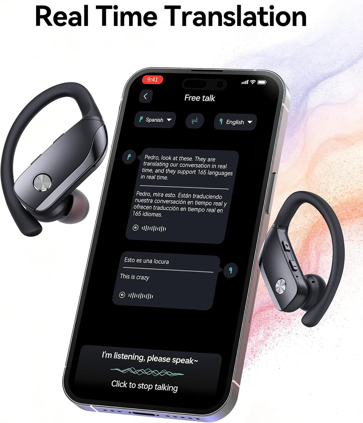 bmani Ear Buds Wireless Earbuds Bluetooth Headphones with 80H Playtime LED Display Case, Over-Ear Hook with Mic, Stereo Sound, Easy Button Controls, Sports Earphones for Running Workout Gym Black