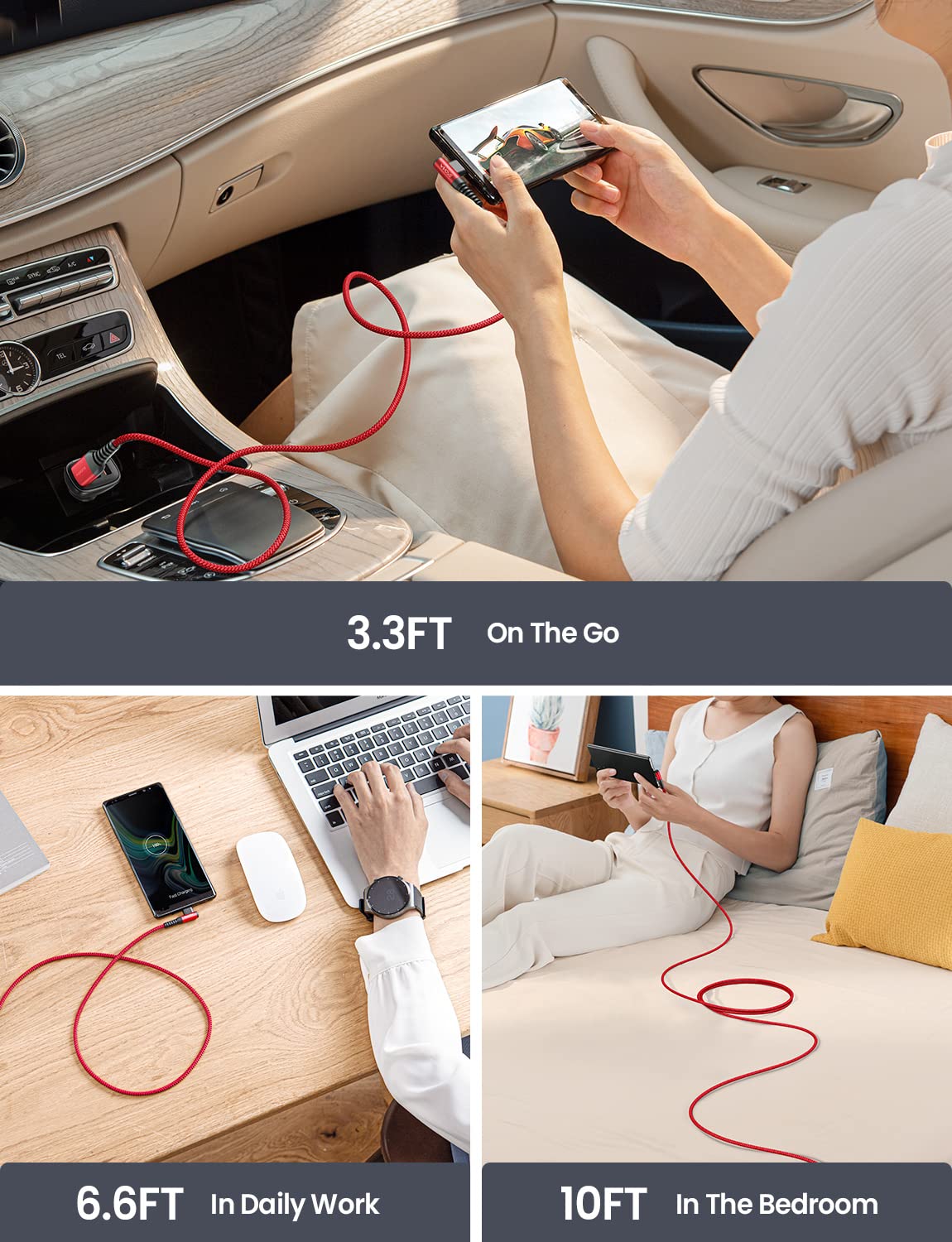 Samsung USB C Charger Cable, 2 Pack 2M Fast Charge, Right Angle Nylon Braided Type C Cable Compatible with S10 S9, Huawei, Google Pixel, Sony Xperia, LG