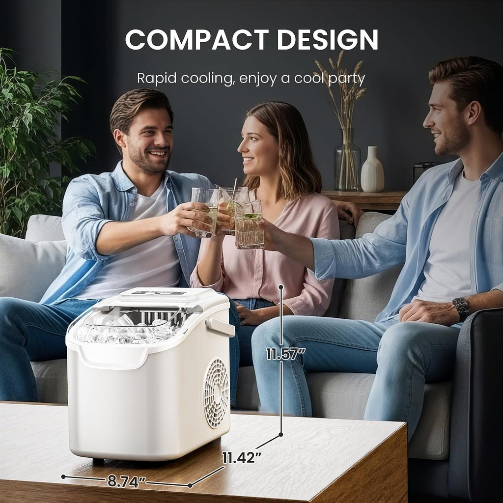 Electactic Portable Ice Maker Countertop,8 Bullet Ice in 6 Mins,2 Ice Size