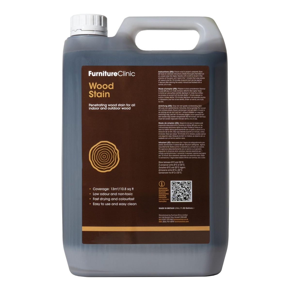 Furniture Clinic Wood Stain (Dark Oak) – Fast Drying, Highly Concentrated, and Easy-to-Apply Wood Stain for All Indoor & Outdoor Wood – Water Based & Non-Toxic – 250ml