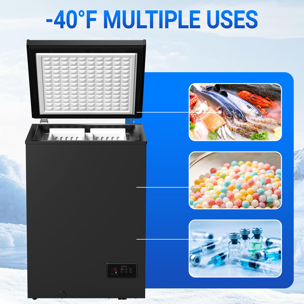 Chest Freezer Low temperature quick freeze 14℉ to -40℉ Compact Freezer - 2 Removable Baskets Match Day Parties, Home Bar Game Day &Beaded Ice Cream & Frozen Storage (Red, 1.8 Cubic Feet)
