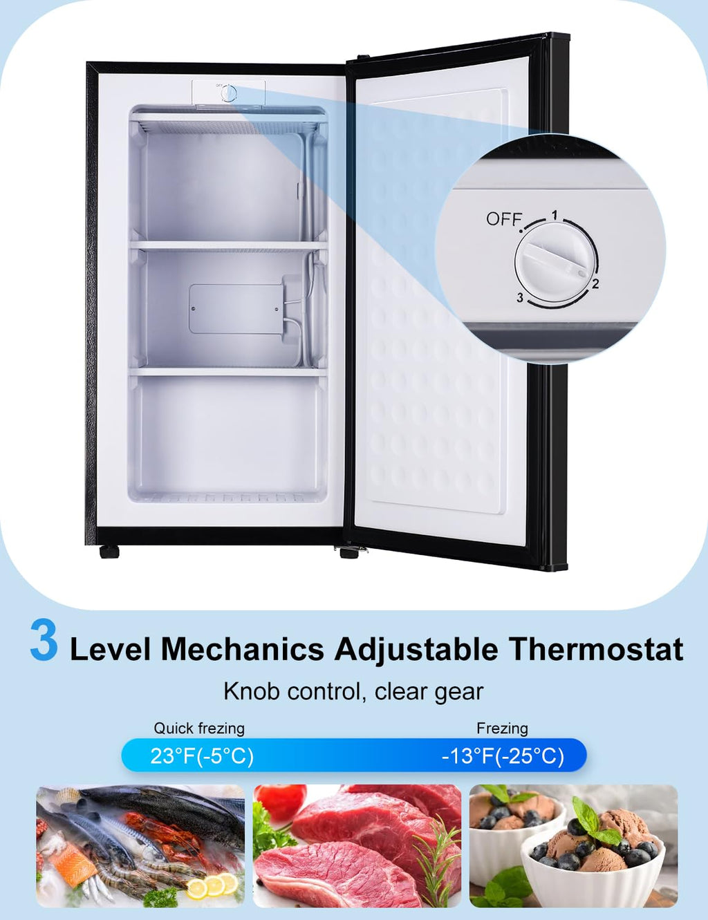 BODACIOUS 3.2 Cu.Ft Mini Freezer - Compact Upright Small Freezer - Silver