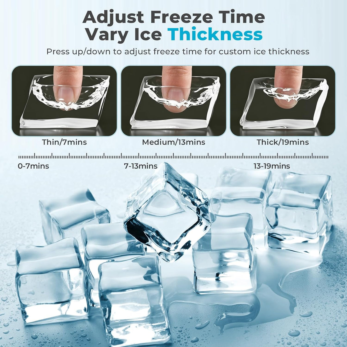 Electactic Countertop Ice Maker, 12 Square Ice Cubes in 13 Mins, 26Lbs/Day