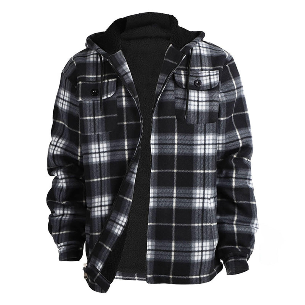 Lumberjack Mens Flannel Jackets Sherpa Lined Fleece Zip Up Winter Warm Workout Padded Plaid Sweatshirt with Hood