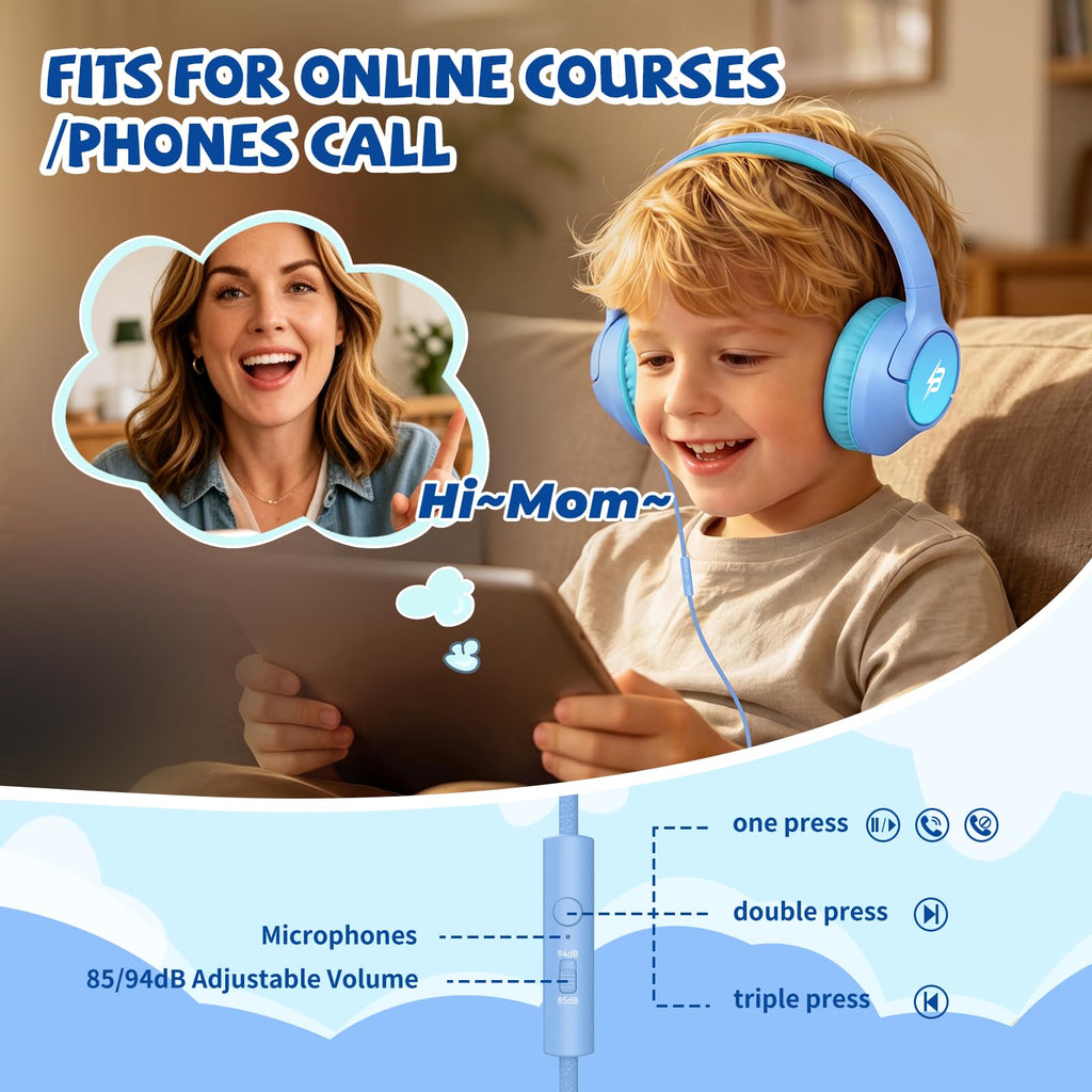 Botesty Sound Kids Headphones Wired for School, 3.5 Plug Safe Volume Purple