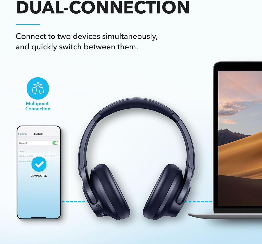 Soundcore by Anker Q20i Headphones with Protective Case, Blue, Bundle