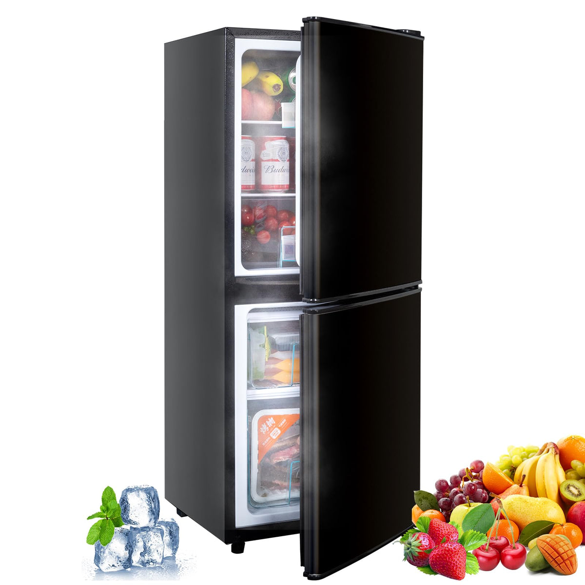 Cucina Magica Mini Fridge with Freezer, 3.2 cuft Small Refrigerator, 7 Adjustable Thermostat, Energy Saving, Low Noise, Double Door Compact Refrigerator for Dorm, Bedroom, Office - Silver