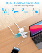 One Beat 10Ft Extension Cord with Multiple Outlets,Flat Plug Power Strip