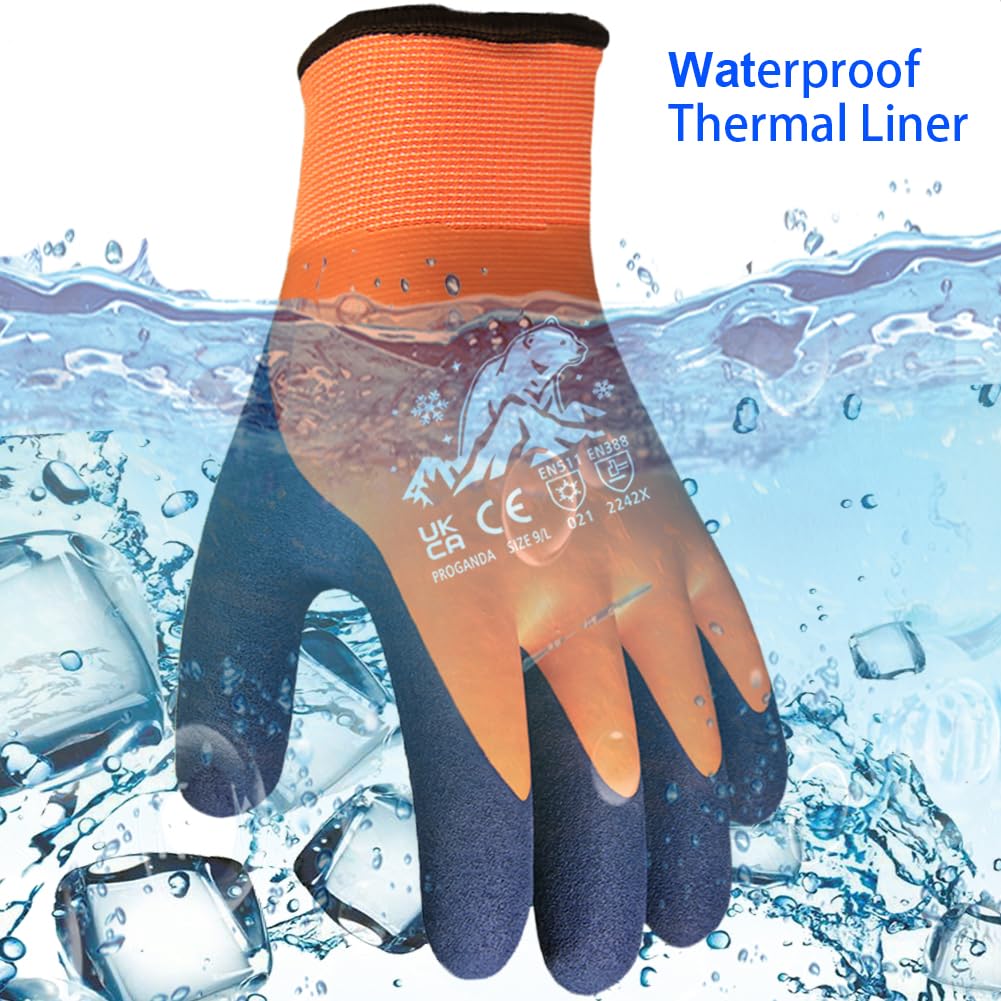 Winter Work Gloves Thermal Fleece Liner Waterproof Coating Superior Grip for Cold Weather Car Washing Gardening Fishing Multipurpose