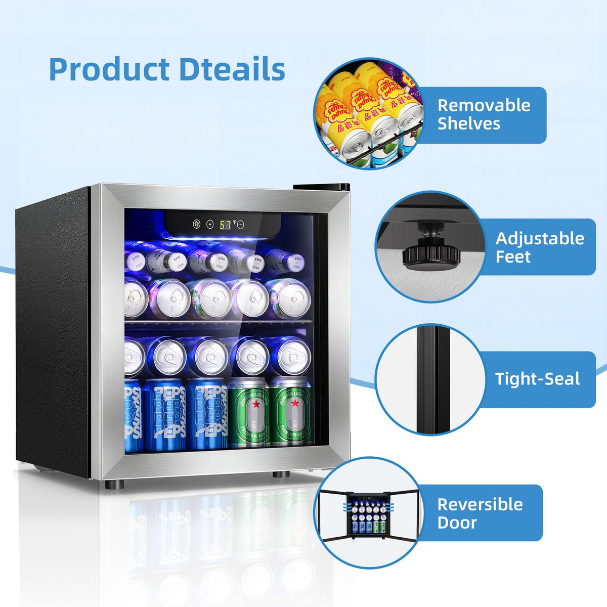 Antarctic Star 12 Bottle 48 Can Beverage Refrigerator Cooler - Mini Fridge Glass Door for Beer Soda Drinks or Wine,Freestanding Beverage Fridge for Home and Bar with Adjustable Shelving, 1.3 Cu. Ft.