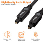Amazon Basics Toslink Digital Optical Audio Fiber Optic Cable, Multi-Channel, for Sound Bar, Audio System, Home Theatre, Game Console, Blu-Ray Player, Gold-Plated Connectors, 6 Foot, Black