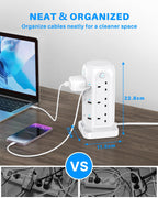 Tower Extension Lead 2M, 12 Way, 6 USB, 4 Independent Switches