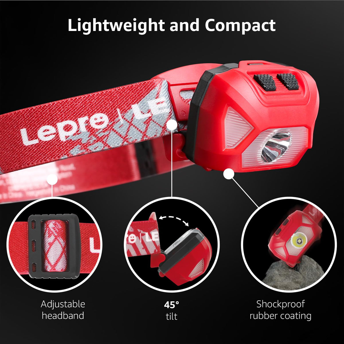 Lepro LED Head Torch 2 Pack with Red Light, Super Bright Headlamp 6 Modes