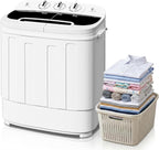 SUPER DEAL Compact Mini Twin Tub Washing Machine 13lbs Capacity Portable Washer Wash and Spin Cycle Combo, Built-in Gravity Drain for Camping, Apartments, Dorms, College, RV’s and Small Spaces