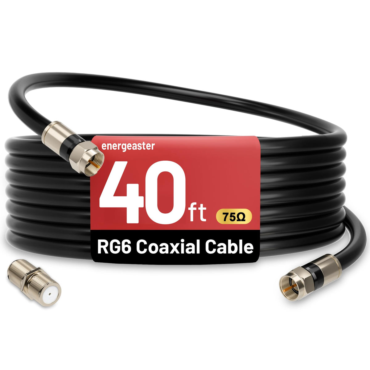 energeaster 10FT RG6 Coaxial Cable with Waterproof Rubber Boot, Black