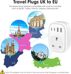UK to European Plug Adapter - UK to EU Euro Europe Schuko 40W USB C Fast Travel Plug Adaptor Grounded USBC Type C Charger for Spain Turkey France Germany Iceland Poland Greece Russia (Type E/F)Tusreda