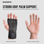 BEAR GRIP Gym Gloves for Men & Women – Open Workout Gloves with Adjustable Wrist Wraps, Breathable Silicone Grip Design for Weightlifting, Bodybuilding, Powerlifting & Calisthenics