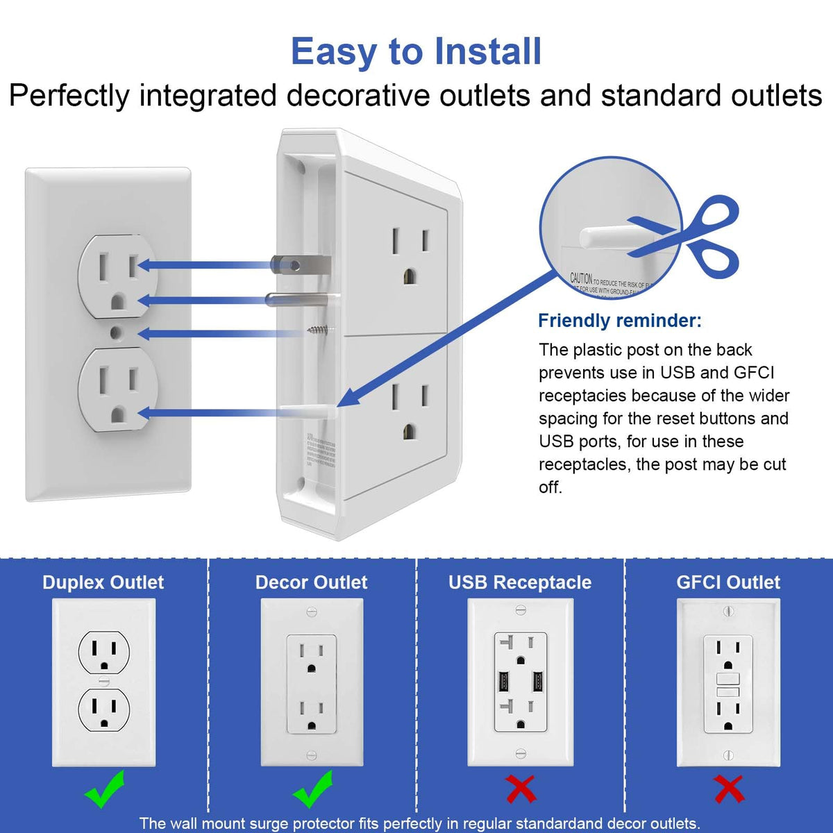 Multi Plug Wall Outlet Night Light, POWRUI 6 Outlet Extender & 3 USB Ports