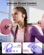 PocBuds Bluetooth Headphones Wireless Earbuds 80hrs Playtime Wireless Charging Case Digital Display Sports Ear Buds with Earhook Deep Bass IPX7 Waterproof Over-Ear Earphones for TV Phone Laptop Pink