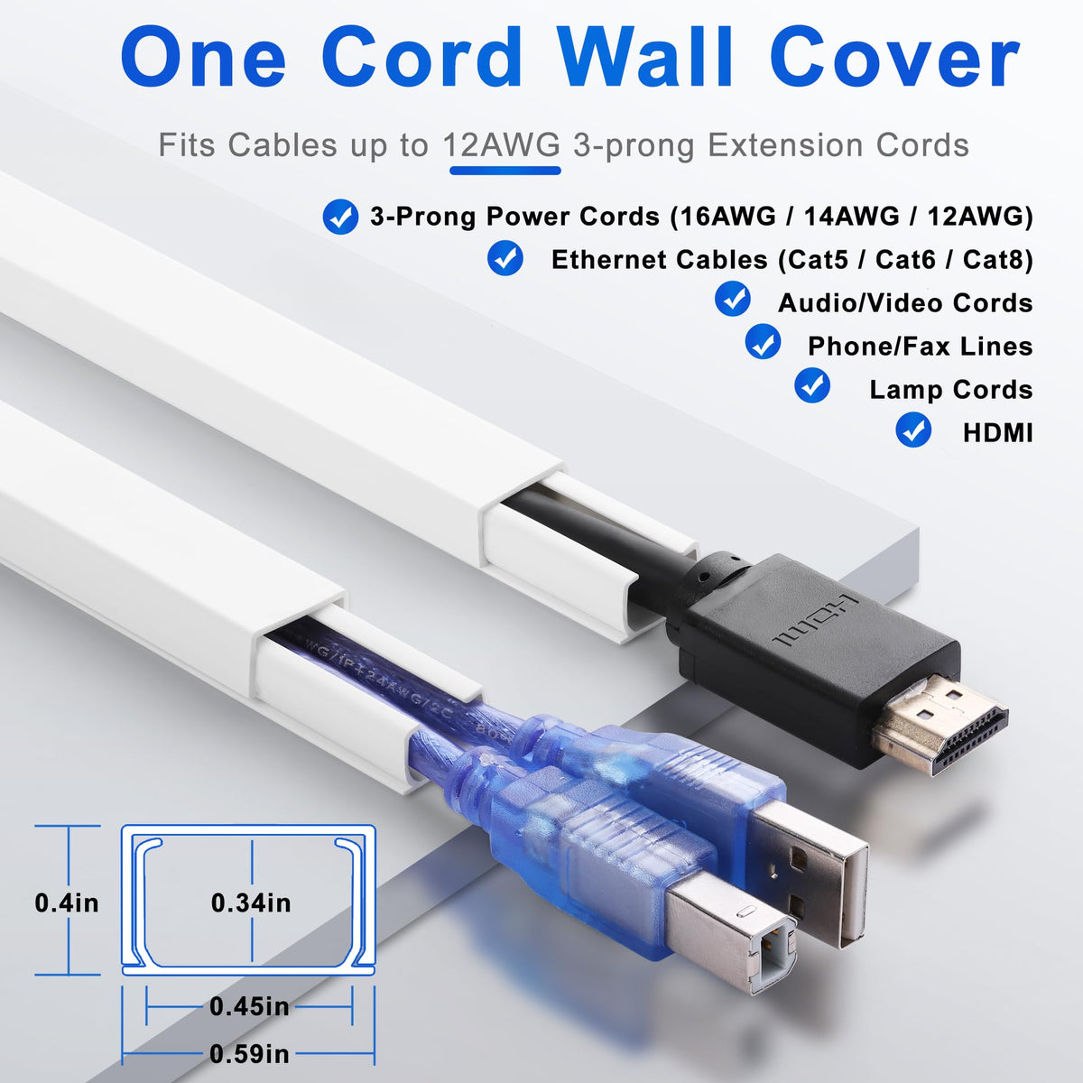 ZhiYo 43" Cord Covers for Wires on Wall, Beige Cord Hider, 0.7" W x 0.4" H