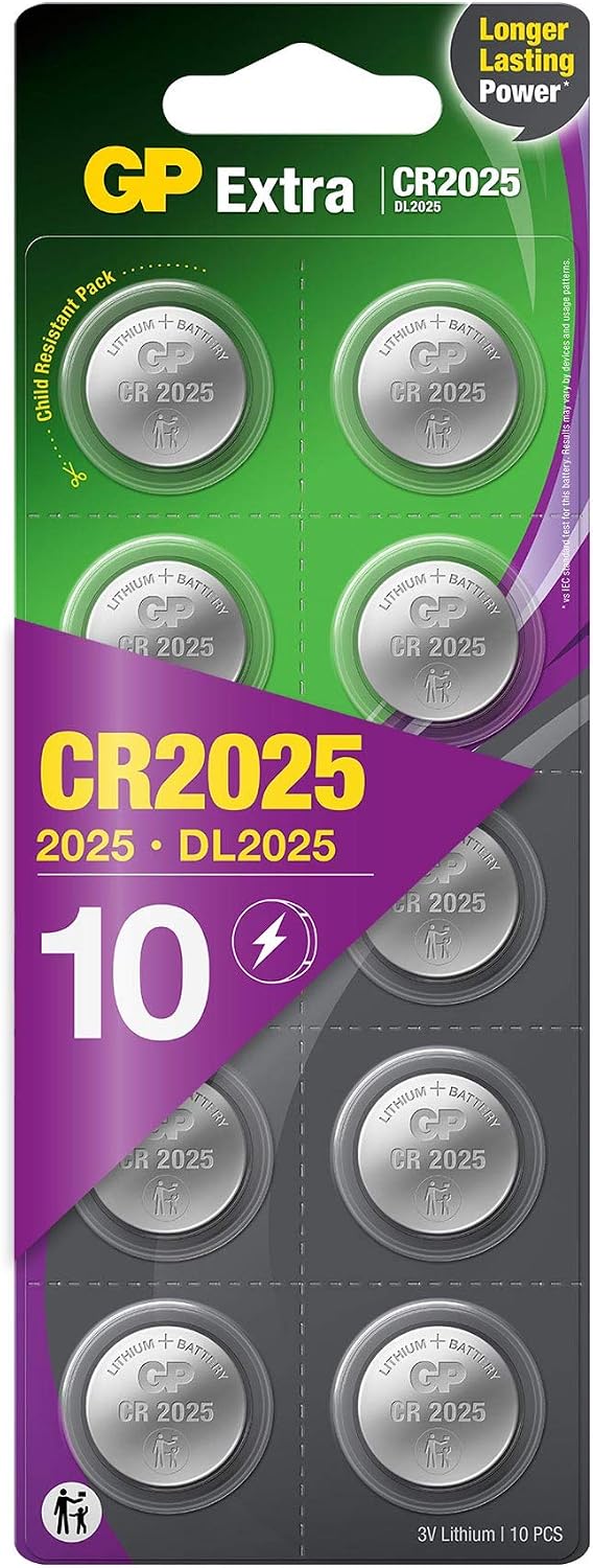 GP CR2025 3V Lithium Coin Cell Batteries – Pack of 10, Car Key Fob