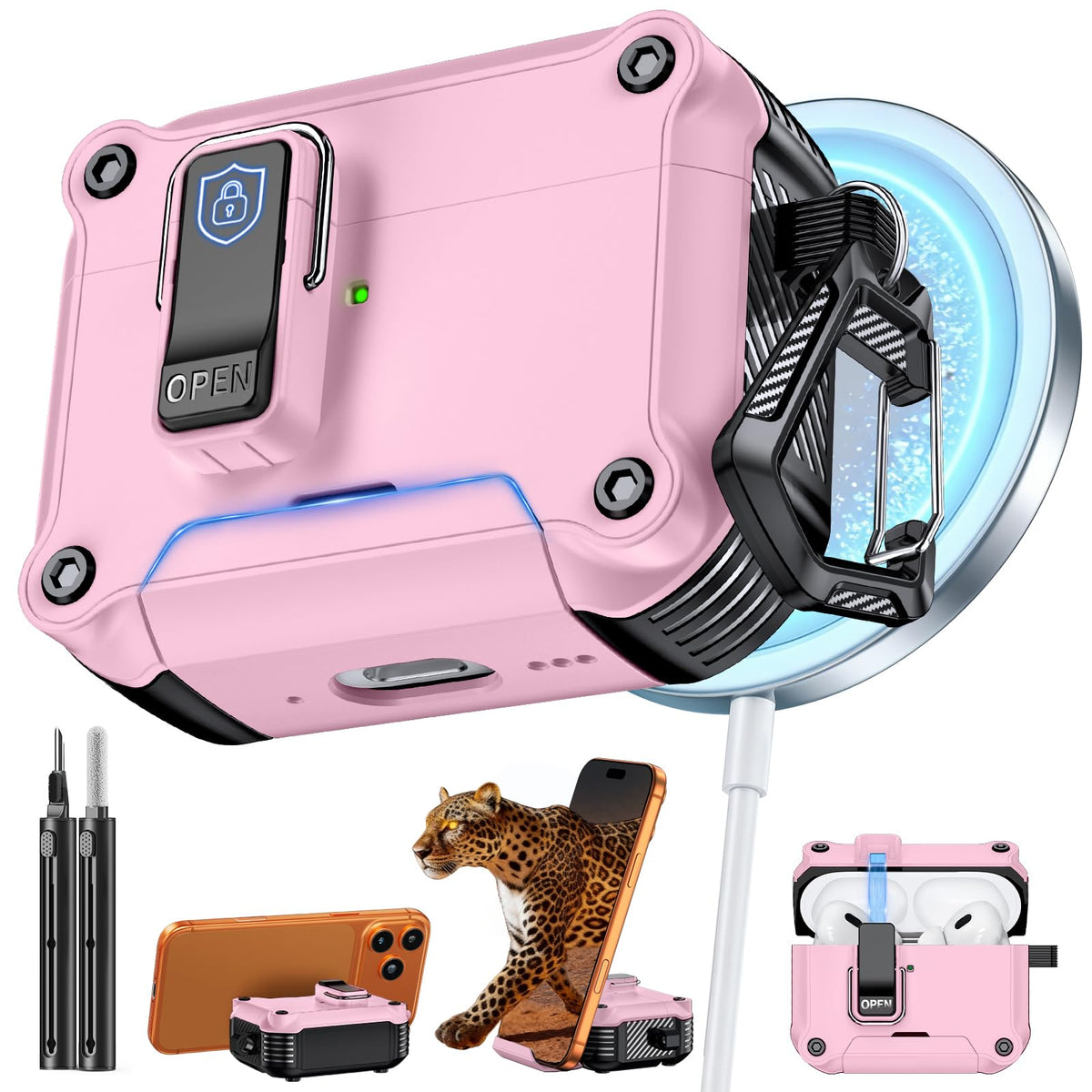 Inesore for AirPods AirPods Pro 1st/2nd Case with Secure Lock (Black)