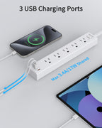 6FT Surge Protector Power Strip, 1700J, 5AC&1A2C, Flat Plug Extension Cord