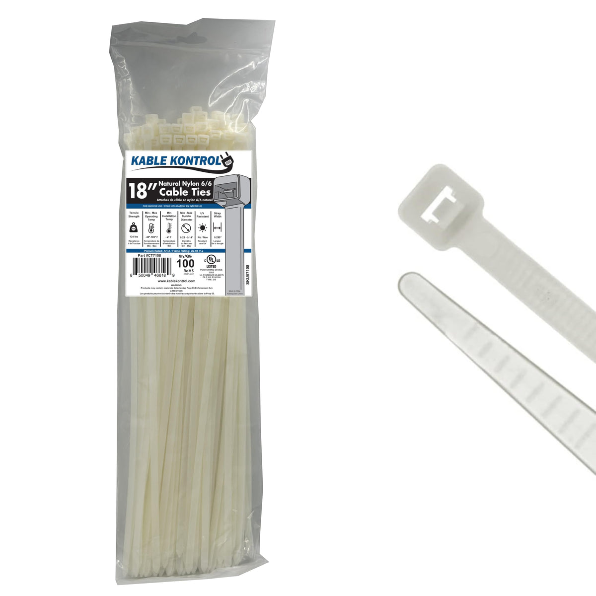Kable Kontrol Cable Zip Ties, 4 Inch, 100 Pcs, 18lbs Test, Gray