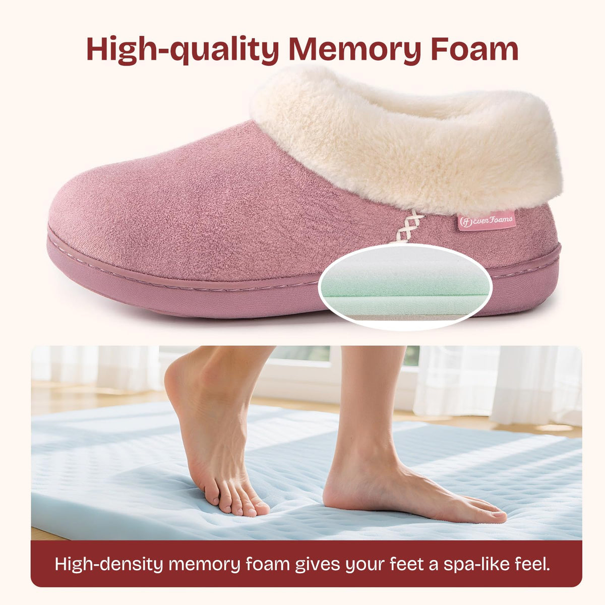 EverFoams Women's Suede Bootie Slippers Fuzzy Plush Collar Memory Foam