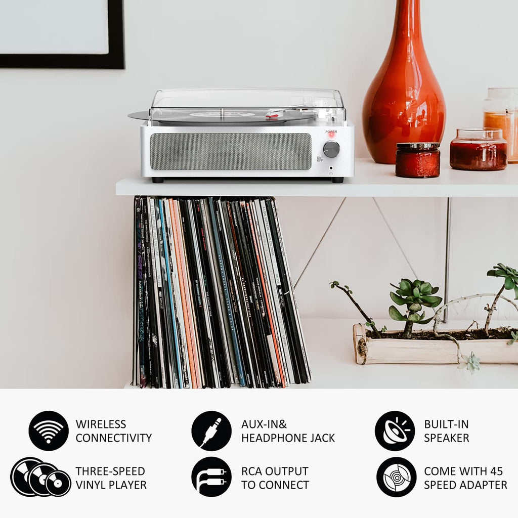 Seasonlife® Retro Vinyl Record Player with Stereo Speakers,Walnut Brown