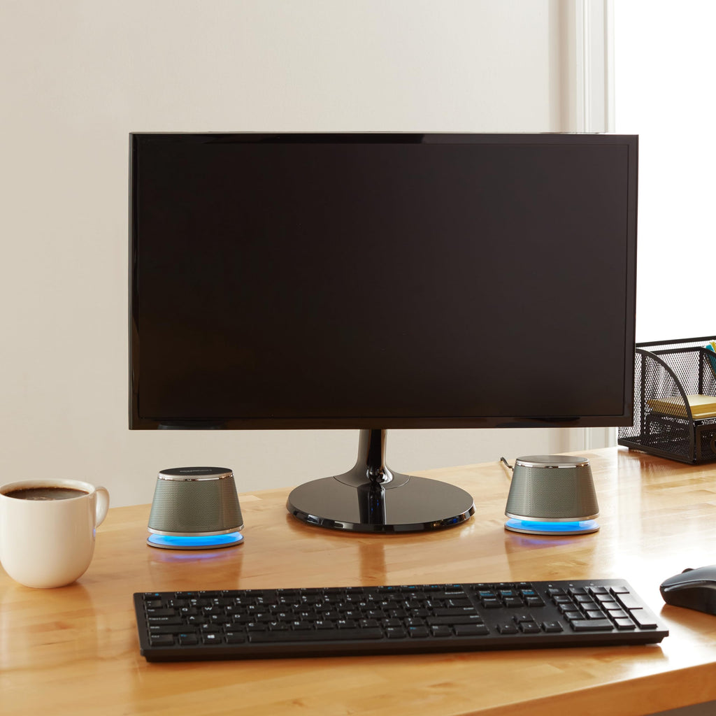 Amazon Basics PC Speakers for Desktop or Laptop, 3.5mm Aux, USB-Powered, Silver